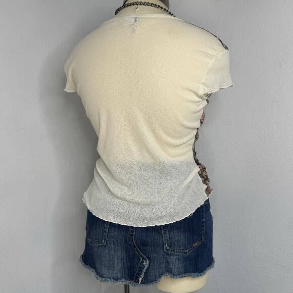 VNT 90s Sheer Flower Graphic Fairy Mesh Short Sleeve Top XL Made in USA B' Time - Picture 4 of 10